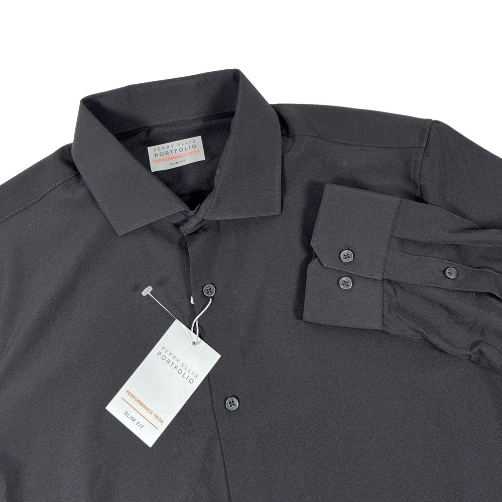 New Mens Perry Ellis LS Button Up Performance Tech Slim Fit Shirt Size M NWT